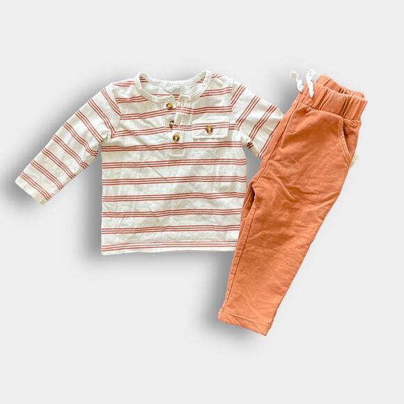 First by Petit Lem Striped Shirt & Pants Set 12 Months - Picture 1 of 9